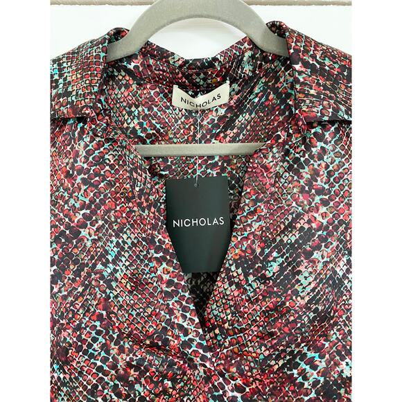 NICHOLAS PAGE SNAKESKIN SNAKE PRINT SATIN BLOUSE - Picture 5 of 7
